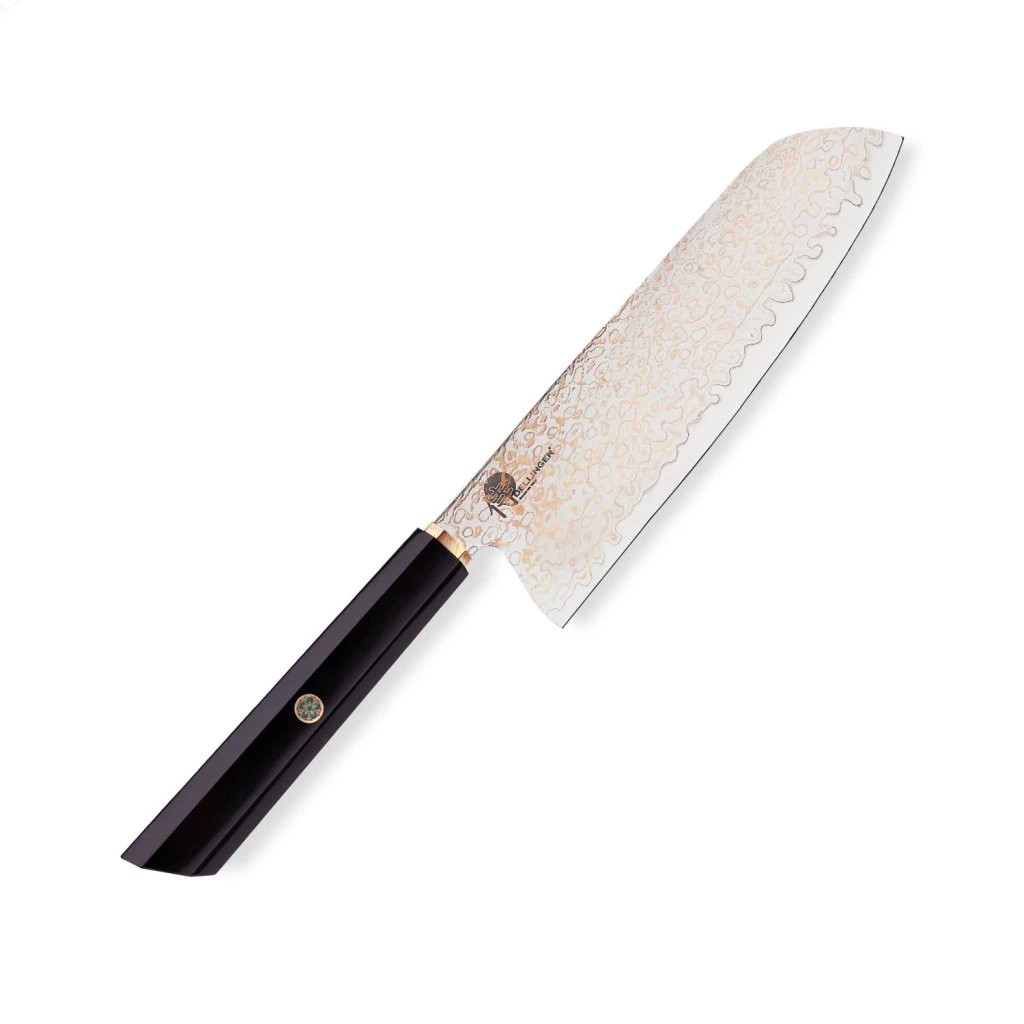 foto Kuchy�sk� n�� Santoku 180 mm Dellinger� Resin Black Gold Damascus